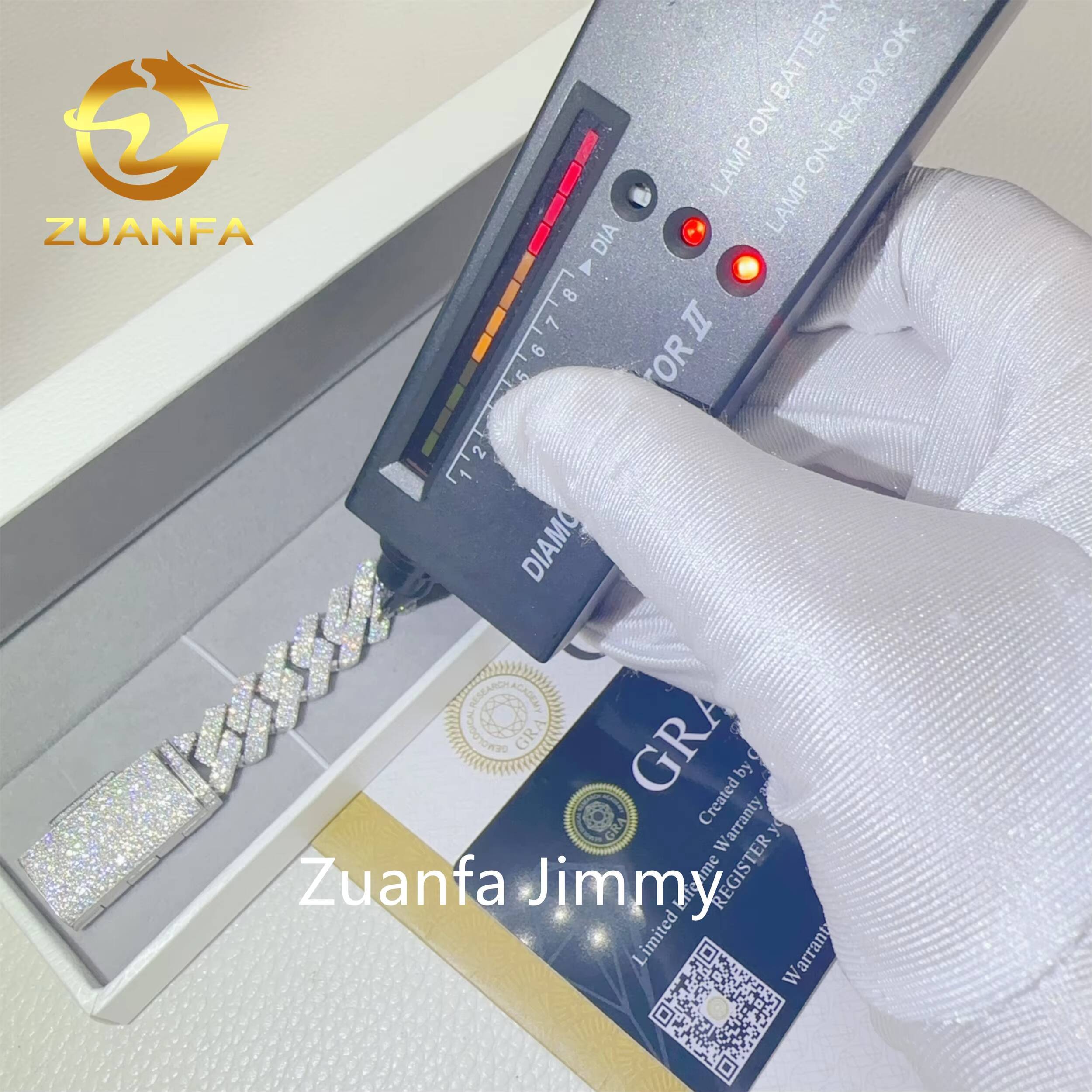 In Stock 13mm 2 Rows 925 Solid Silver Iced Out Hip Hop Jewelry VVS1 Moissanite Diamond Cuban Link Chain Bracelet Men