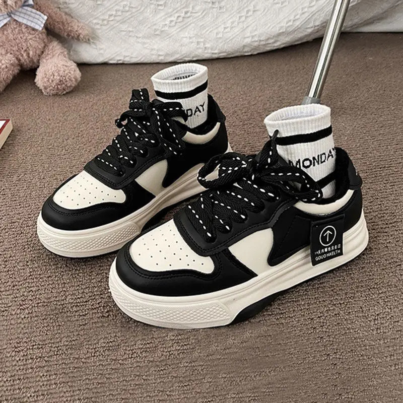 Casual Sports Shoes Board Womens Sneakers Muffin Thick Bottom Khaki Black White Color Matching Fashion Shoes 250717