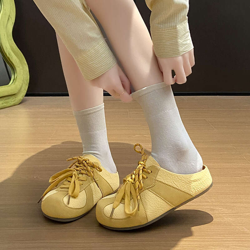 White Free shipping Sneakers for Women 2025 Summer New Backless Half Slip-On Training Style Free shipping Slippers Ins Internet Celebrity Women's