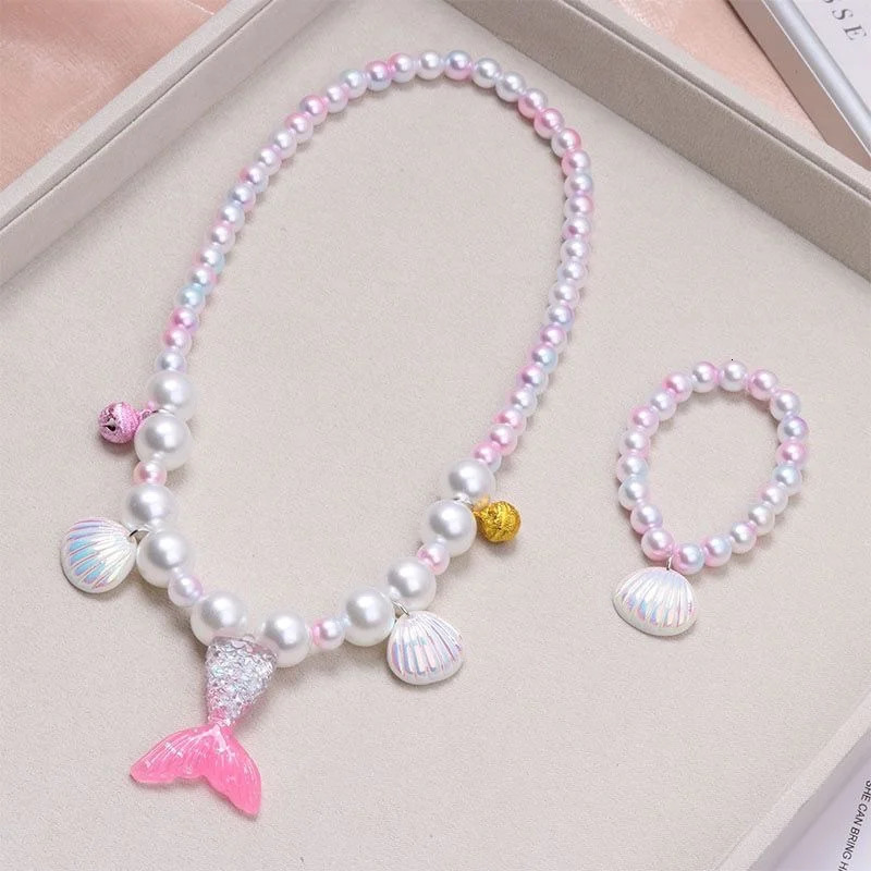 2/5pcs Girls Jewelry Sets Mermaid Pearl Necklace Bracelet Ring Earring Set Kids Toys Children Princess Fashion Accessories 250715