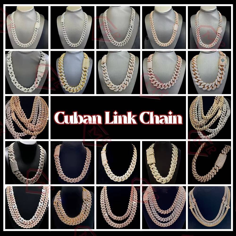 Master Rocks Moissanite Cuban Chain Hiphop Jewelry S925 Silver 12mm/15mm Moissanite Cuban Chain