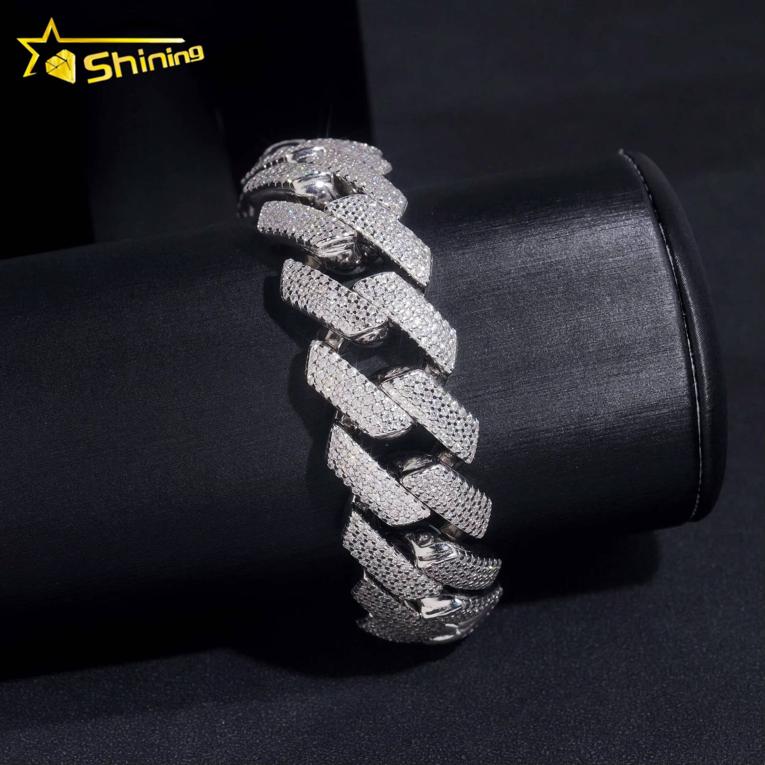 Ready to Ship 20MM Heavy Cuban Chain Sterling Silver 925 VVS Moissanite Hip Hop Cuban Link Chain Bracelets Cheapest Price Jewel