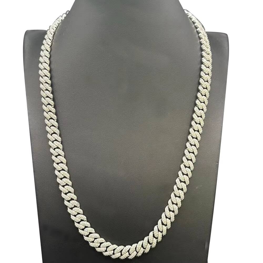 Hiphop Miami Cuban Chain 10mm 2 Rows 925 Sterling Silver Iced Out Vvs Moissanite Cuban Link Chain
