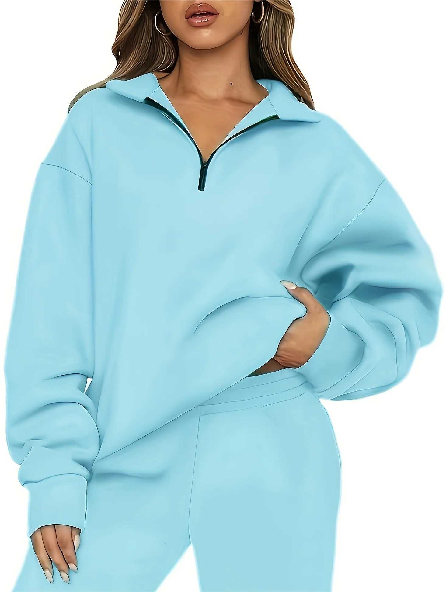 Versatile Solid Color Loose Zippered Hoodie Long Sweat Womens Clothing XJ250717