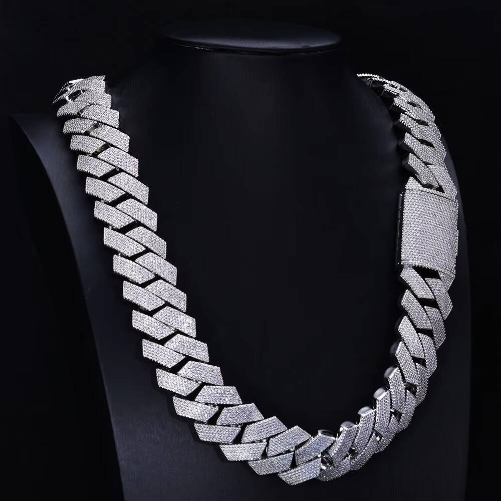 VVS Moissanite Hip Hop S925 Sterling Silver High Quality 20MM Diamond Cuban Link Chain Three Row Cuban Link Chain Necklace