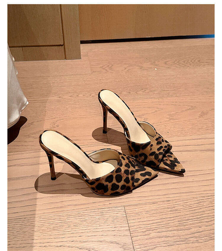 LITTLETON Fashion Women's Outdoor Sandals 2025 New Spring Summer High Heels Stiletto Pointed Toe Slip-On Leopard Print Matching Dress