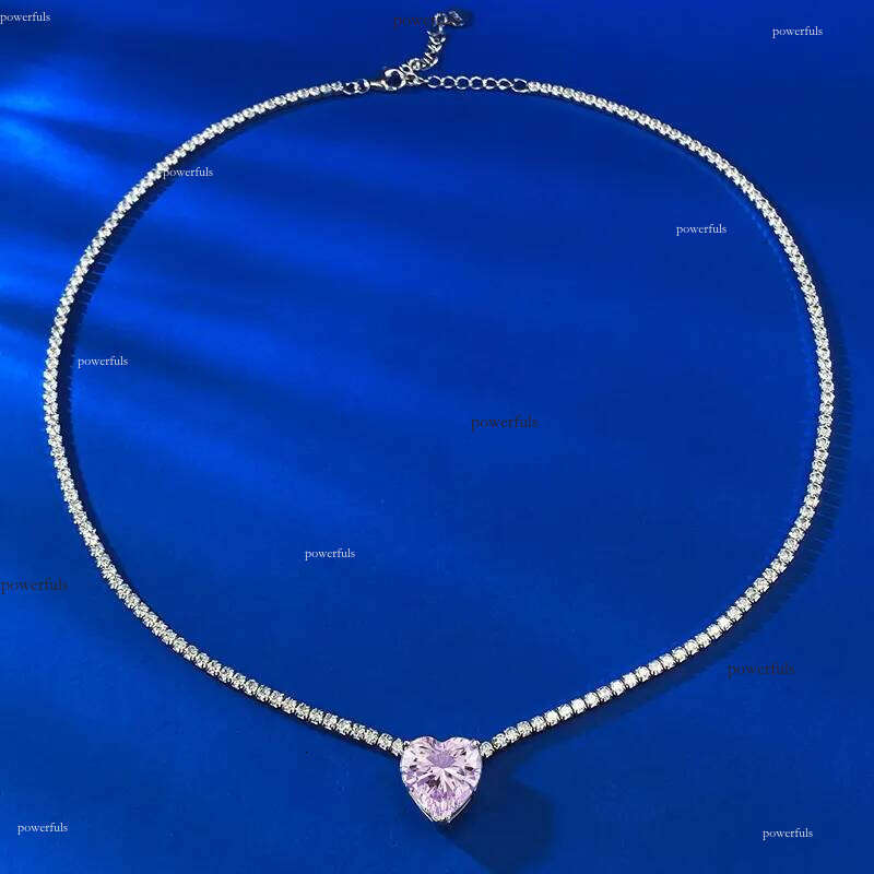 2024 Choucong Heart Pendant Sparkling Jewelry Real Sterling Sier Pink Large Moissanite Dia Gemstones Party Elegant Women Wedding Tennis Necklace