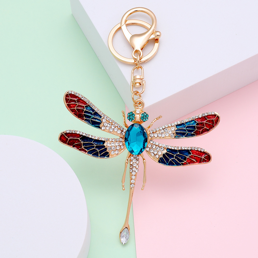 Free Shipping Diamond Dragonfly Bag Charms Fashionable Metal Keychain Hanging Women Bag Accessories