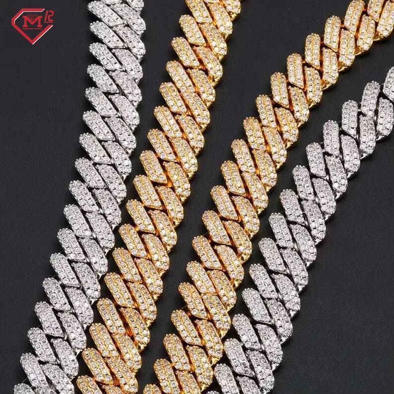 12mm Cuban Link Chain Moissanite Jewelry VVS Iced Out Hiphop 925 Silver Moissanite Cuban Chain