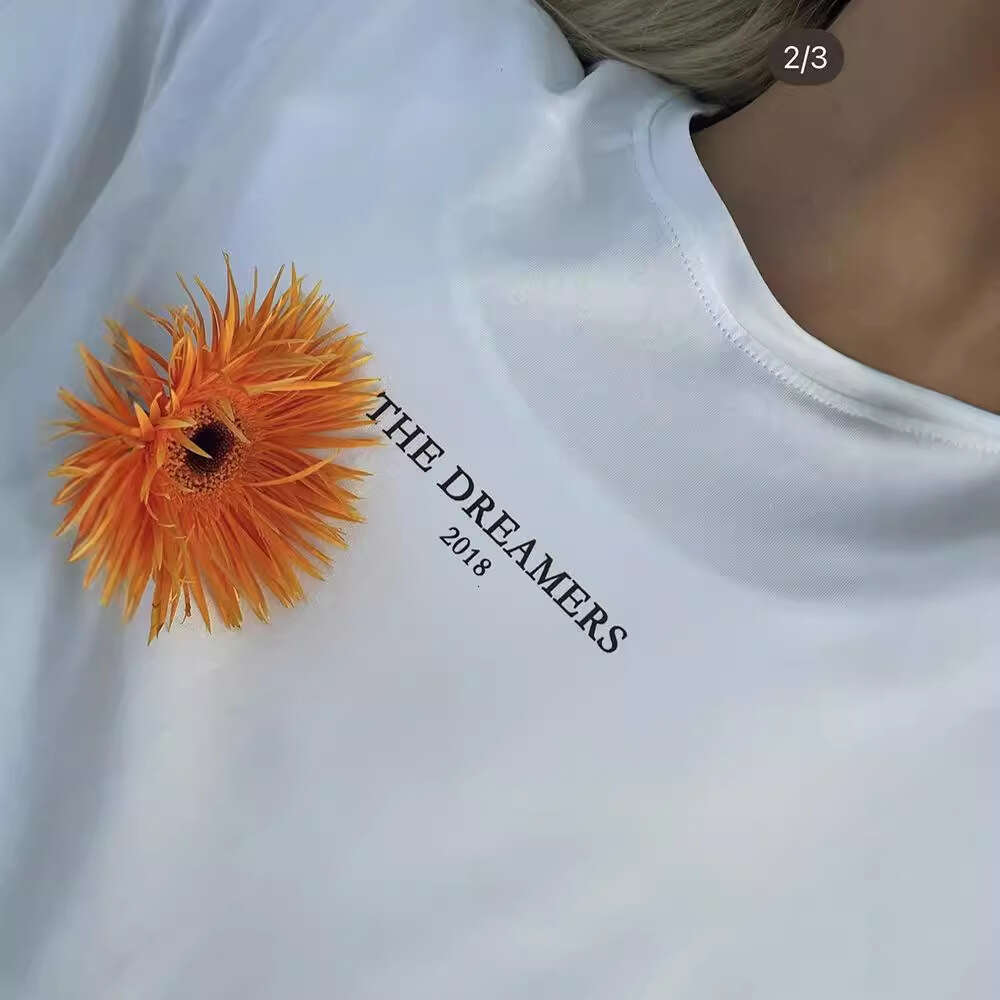 New American Style Letter Print Casual Cotton T-Shirt For Women Round Neck Loose Top B5