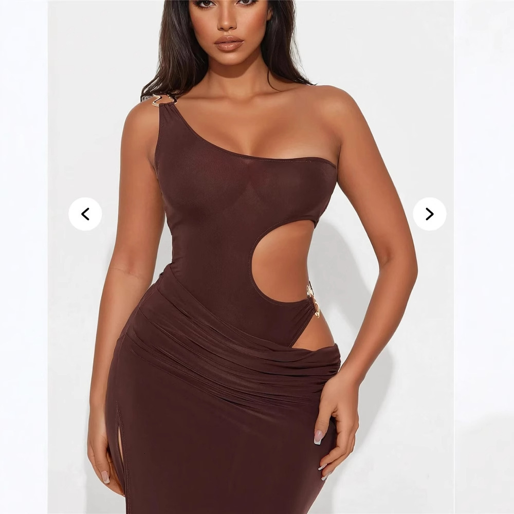 New Fashionable Evening Dress Solid Color Elegant Slim Sexy Hollow Design Long Dress Bodycon Dress for Women