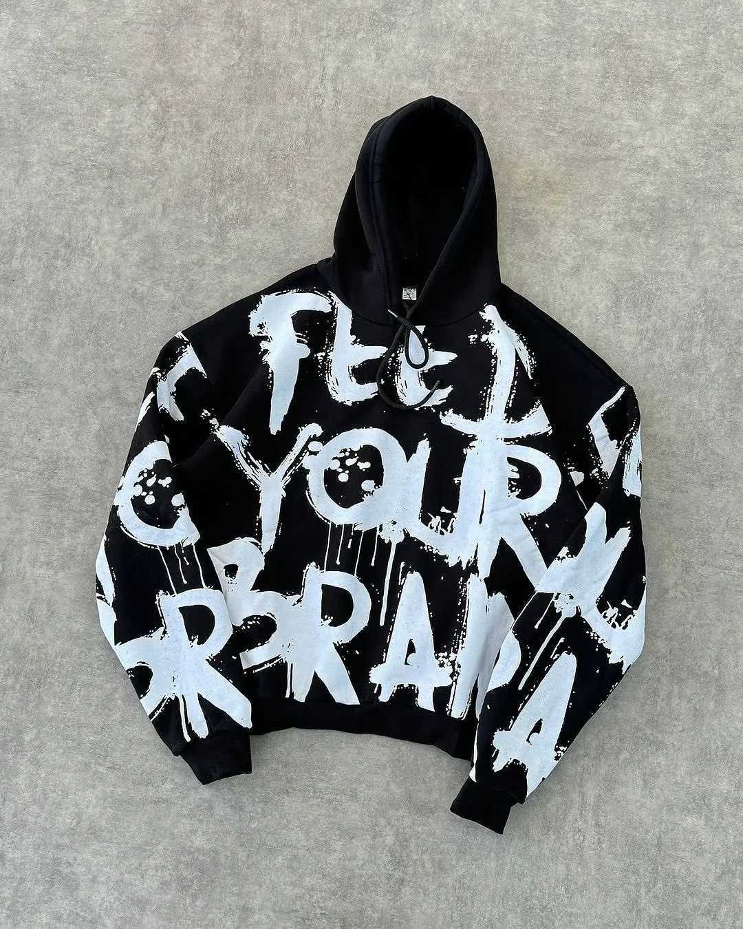 Trendy Street Letter Graffiti Print Hoodie Classic Retro Skateboard Hip Hop Street Casual Oversized Sweatshirt Harajuku Sports X250718