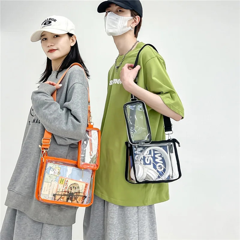 PVC Transparent Shoulder Bag 2 IN 1 Adjustable Shoulder Straps Casual Clear Crossbody Bag Fashion Couple Bag for Boys Girls 250714