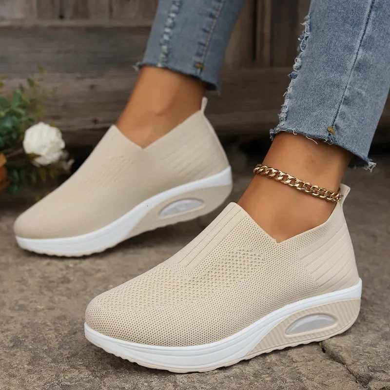 Women Walking Shoes Air Cushion Non Slip Orthopedic Ladies Platform Mules Breathable Wedge Sneakers 250717