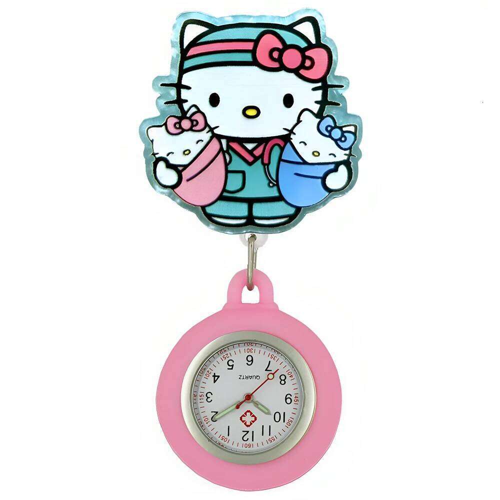 free shipping MINISO Lovely Cartoon Kitty Cat Hospital Nurse Doctor Medical Workers Office Badge Reel FOB Pocket Watches Hang Clock