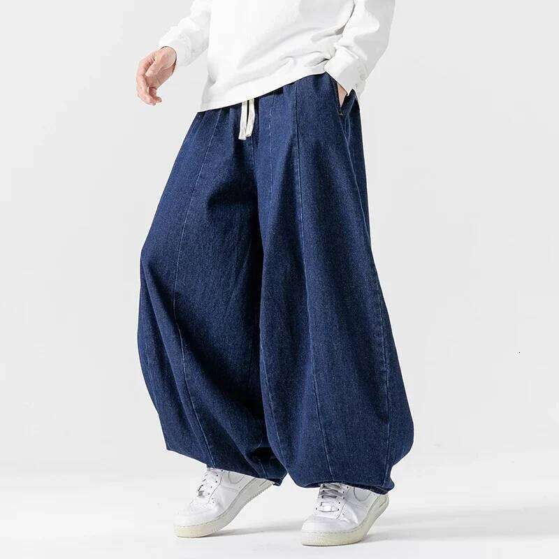 Men Casual Japanese Styles Jeans Fashion Loose Mens Hip Hop Lantern Pants Streetwear Male Oversize Denim Wide Leg Trousers