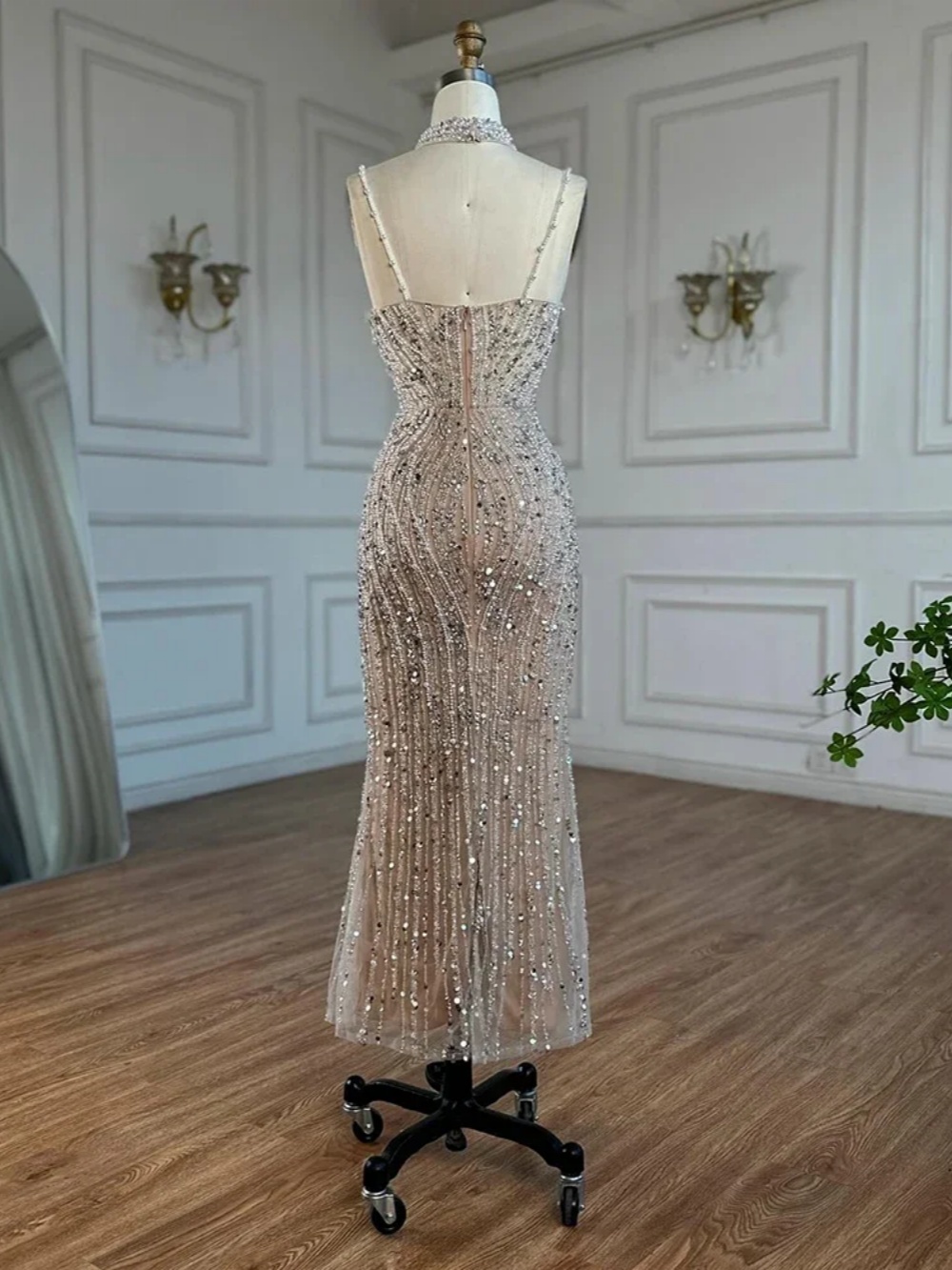 Modern Sequins Mermaid Evening Dress Beaded Pearls Spaghetti Strap Sleeveless Prom Gowns Floor Length Formal Dresses Customized