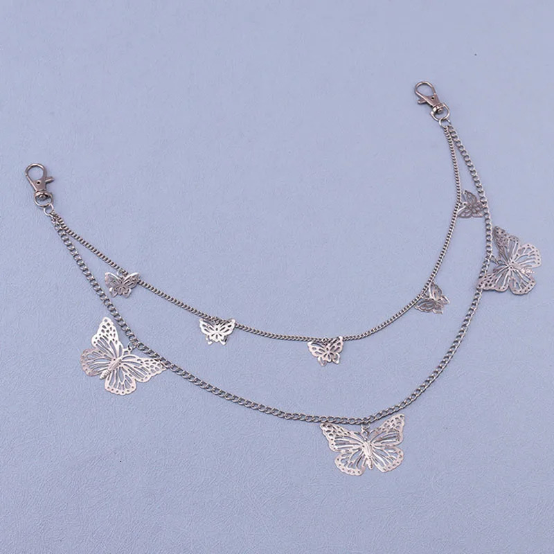 Punk Butterfly Biker Jeans Link Pants Keychain Women Men Belt Key Chain Double Layers Trousers Chain Fashion Hip Hop Jewelry 250715