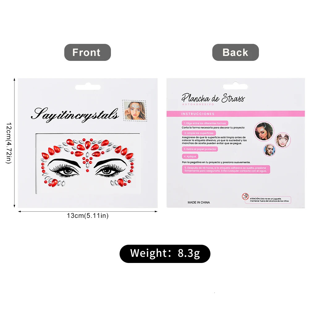 3D Face Tattoo Stickers For Festival Glitter Makeup Jewelry Sticker On Crystals Gems Jewels Diamonds Decoration 250714