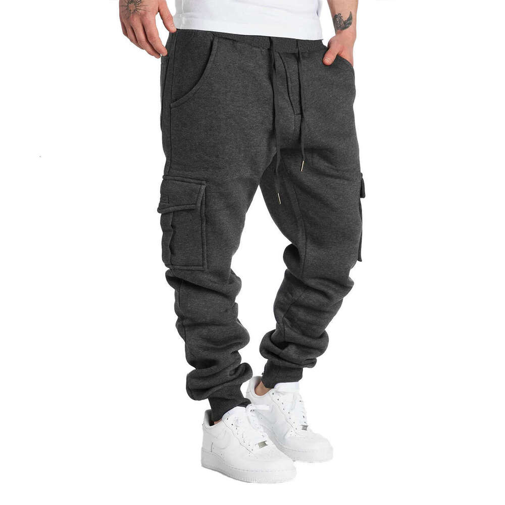 Autumn Winter New Men's Fleece Multi-Pocket Sports Trendy Casual Cargo Pants B5