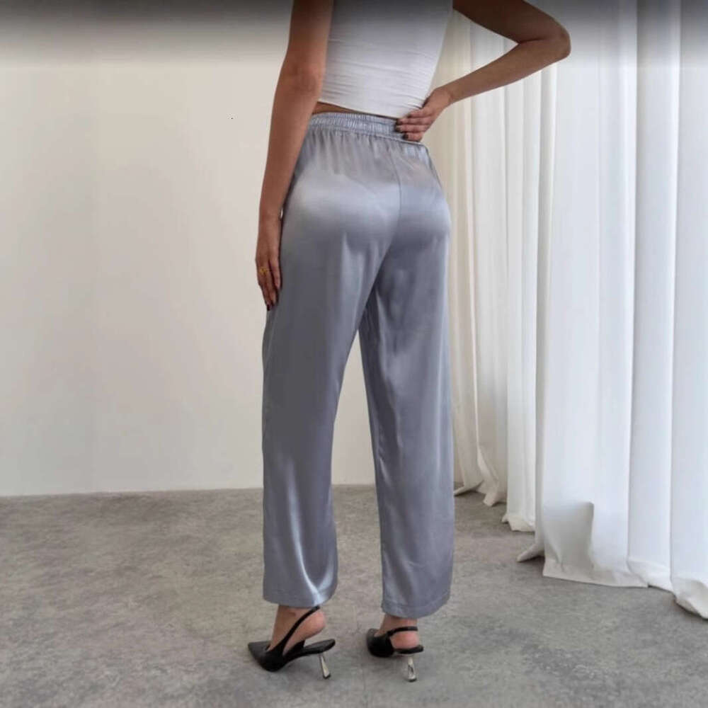 American Style Solid Color High Waist Versatile Design Casual Straight Wide-Leg Pants B5