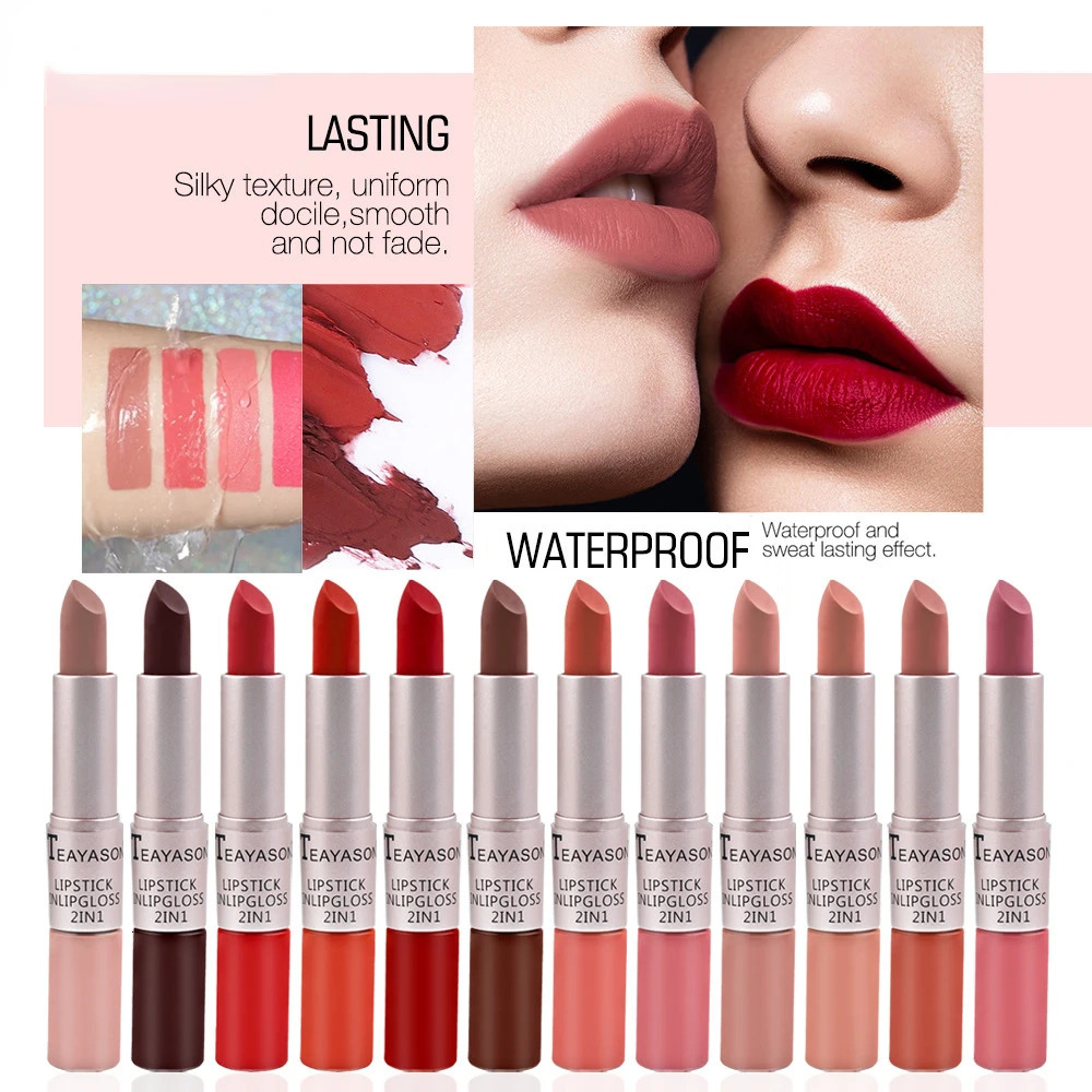 Long Lasting Velvet Matte Lipstick Double Head Lip Gloss Non-stick Cup Lip Gloss Tint Plumper Waterproof Lipstick Makeup 250716