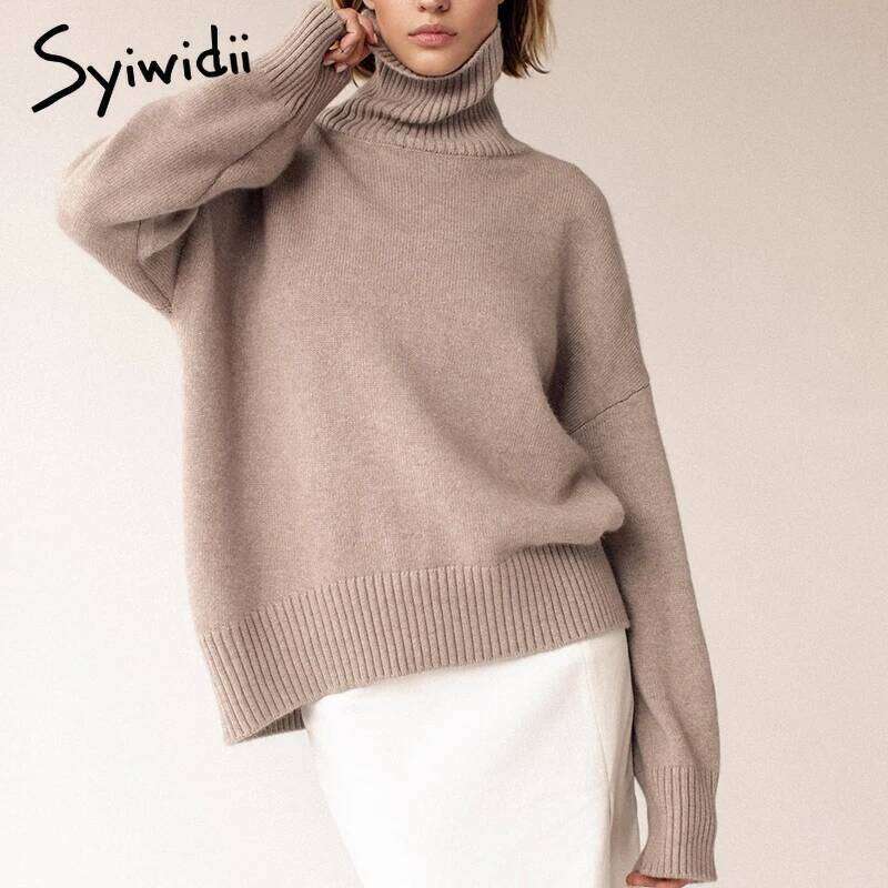 Syiwidii Fashion Sweater Women Turtleneck Long Sleeve Knitted Jumpers Autumn Winter Elegant Female High Street Pullovers MDNG