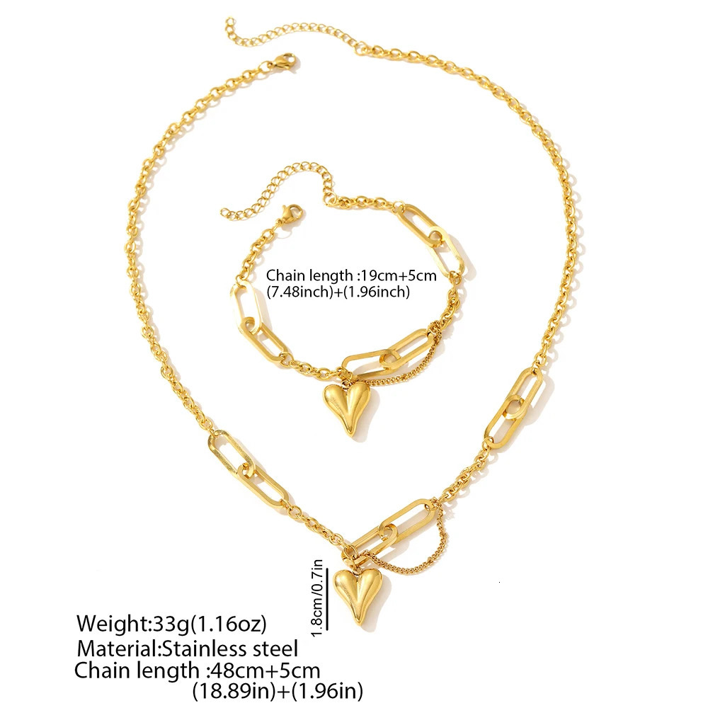 Stainless steel combination of two sets of light retro heart-shaped irregular chain womens jewelry daily matching 250715