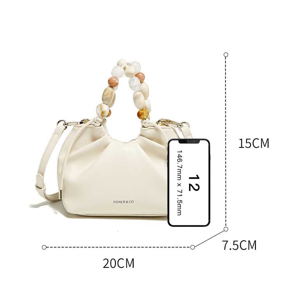 FOXER Chic Beaded Handbag for Women White Signature Crossbody Bag 2025 New Cloud Bag with Large Storage Z250718