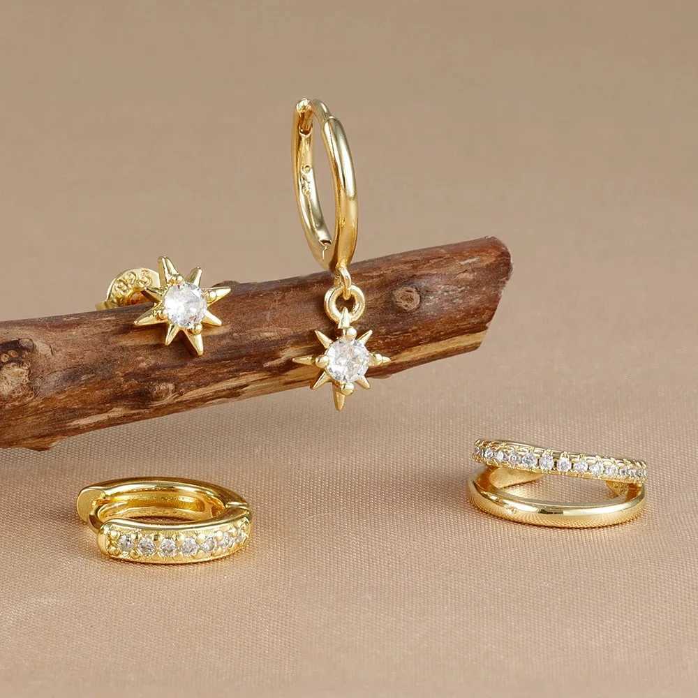 4pcs Fashion Stainless Steel Cubic Zirconia Star Dangle Earring Set for Women Cartilage Piercing Earring Ear Clip Korean Jewelry X250718