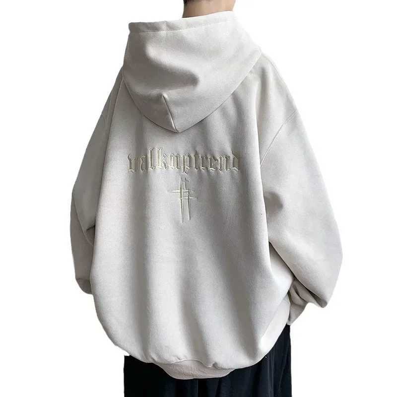 Chamois Leather Embroidered Sweatshirt Mens American Style Vintage Trendy Brand Casual Loose Fit Hooded Jacket Niche Fashion XJ250714