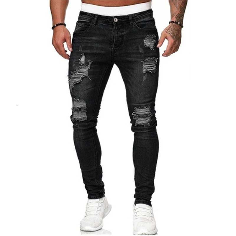 Mens Ripped Skinny Jeans Blue Slim Fit Hole Pencil Pants Casual Biker Trousers Streetwear 2022 High Quality Denim Mens Clothing X2507181