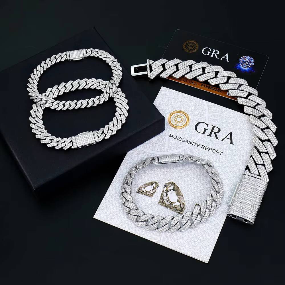 Hot Selling 8mm 10mm 14mm Sterling Silver 925 Iced Cuban Link Bracelet D VVS Moissanite Popular Hip Hop Jewelry
