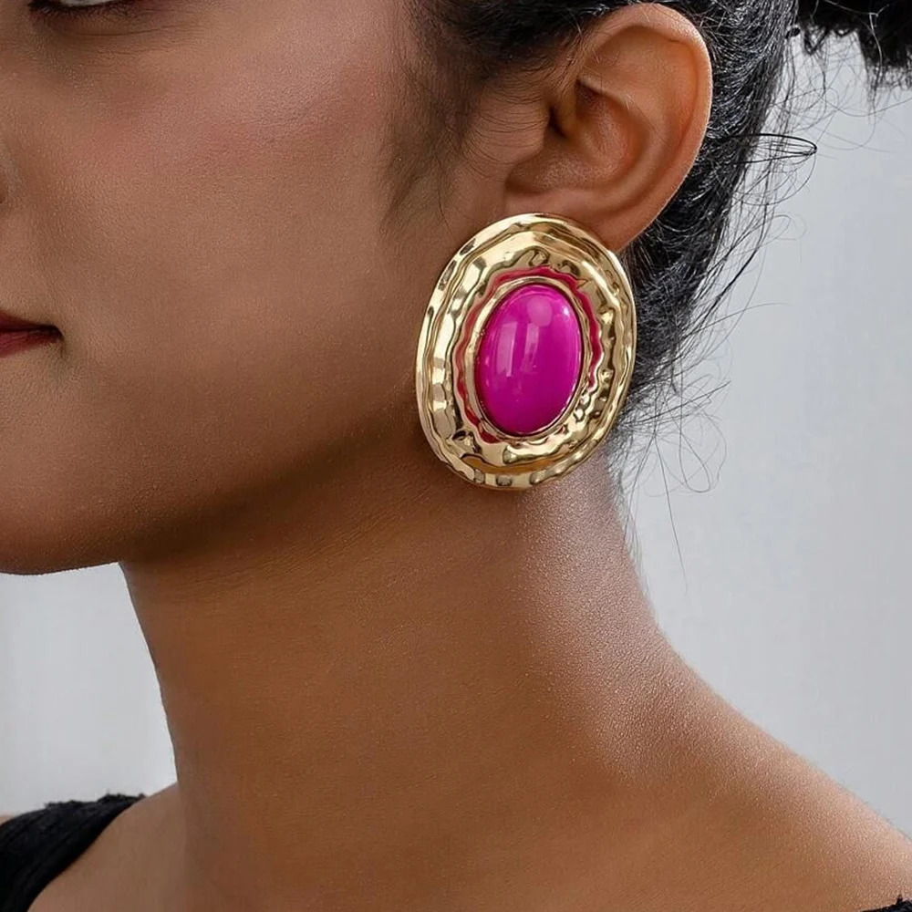 Punk White Rose Pearl Big Earrings For Women Exaggerated Large Oval Metal Stud Earrings Vintage Evening Jewelry 250717