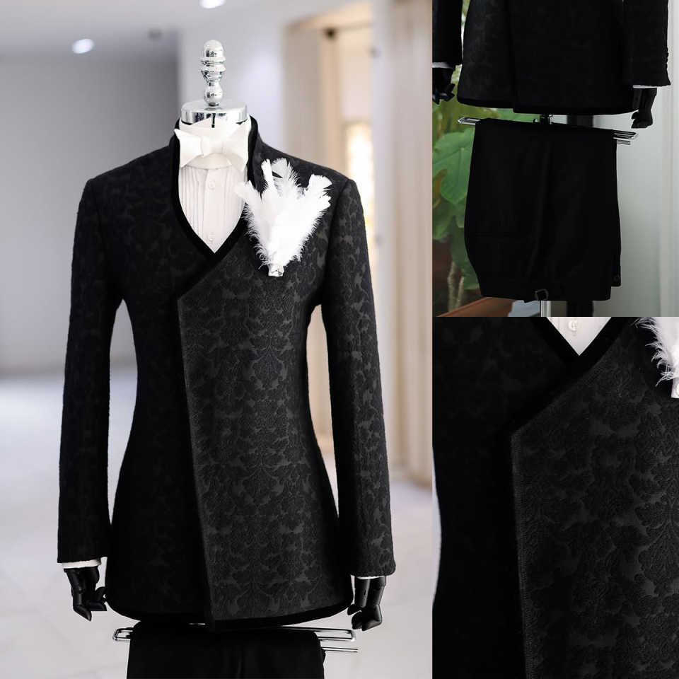 Hot Selling Jacquard Men's Suits Slim Fit 2 Pieces Jacket With Pants One Button Groom Clothing Customized