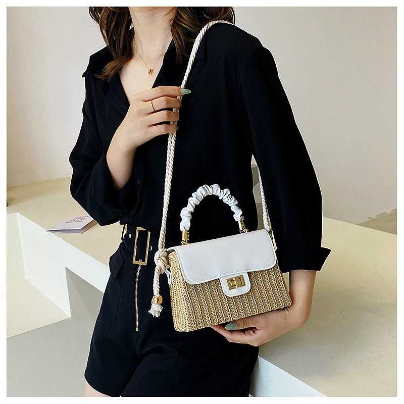 Straw Beach Bag for Women 2021 Summer Pleated Handle Designer Bag Contrast Color Crossbody Purse and Handbag Lady Bolsos Z250718