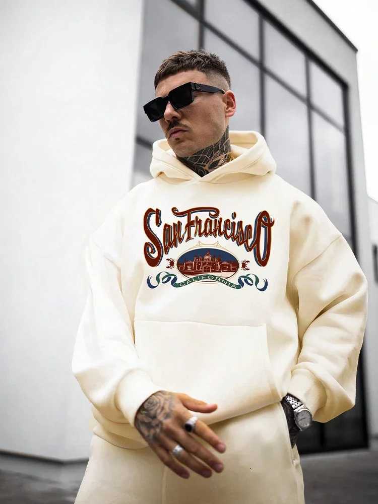 2023 Winter Fashion Heavyweight Retro Mens English Letters 100% Cotton High Quality Printed Round Neck Fitness Hoodie Sports XJ250714