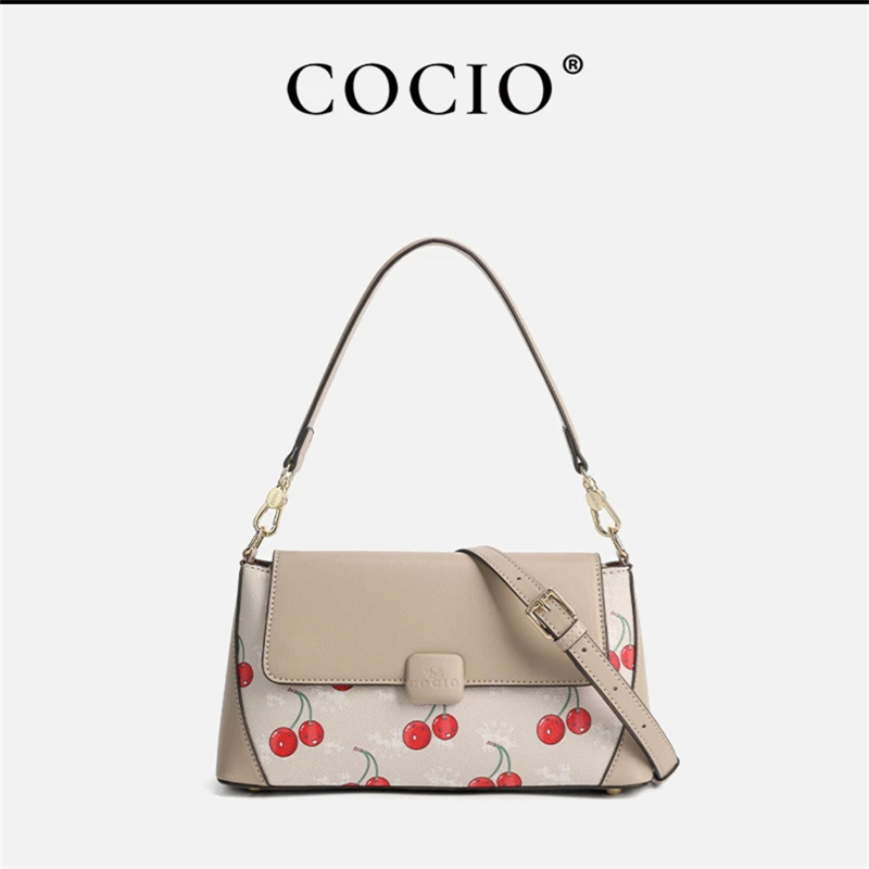 COCIO designer Womens Cherry Printed Shoulder Underarm Fashion Versatile Stick Bag free shipping
