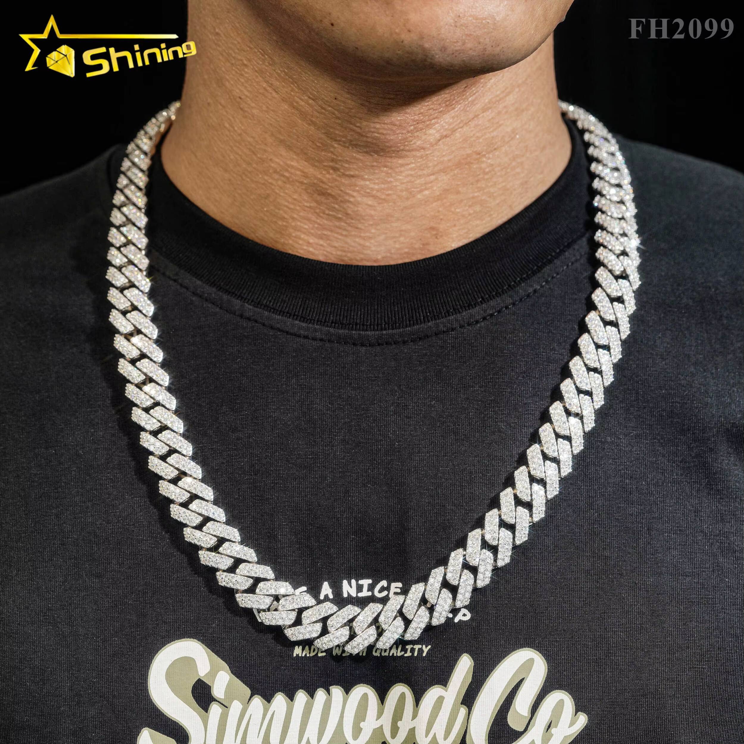 Iced Out Necklace 925 Sterling Silver 15MM Wide GRA Certificate Moissanite Hip Hop Jewelry Miami Cuban Link Chain