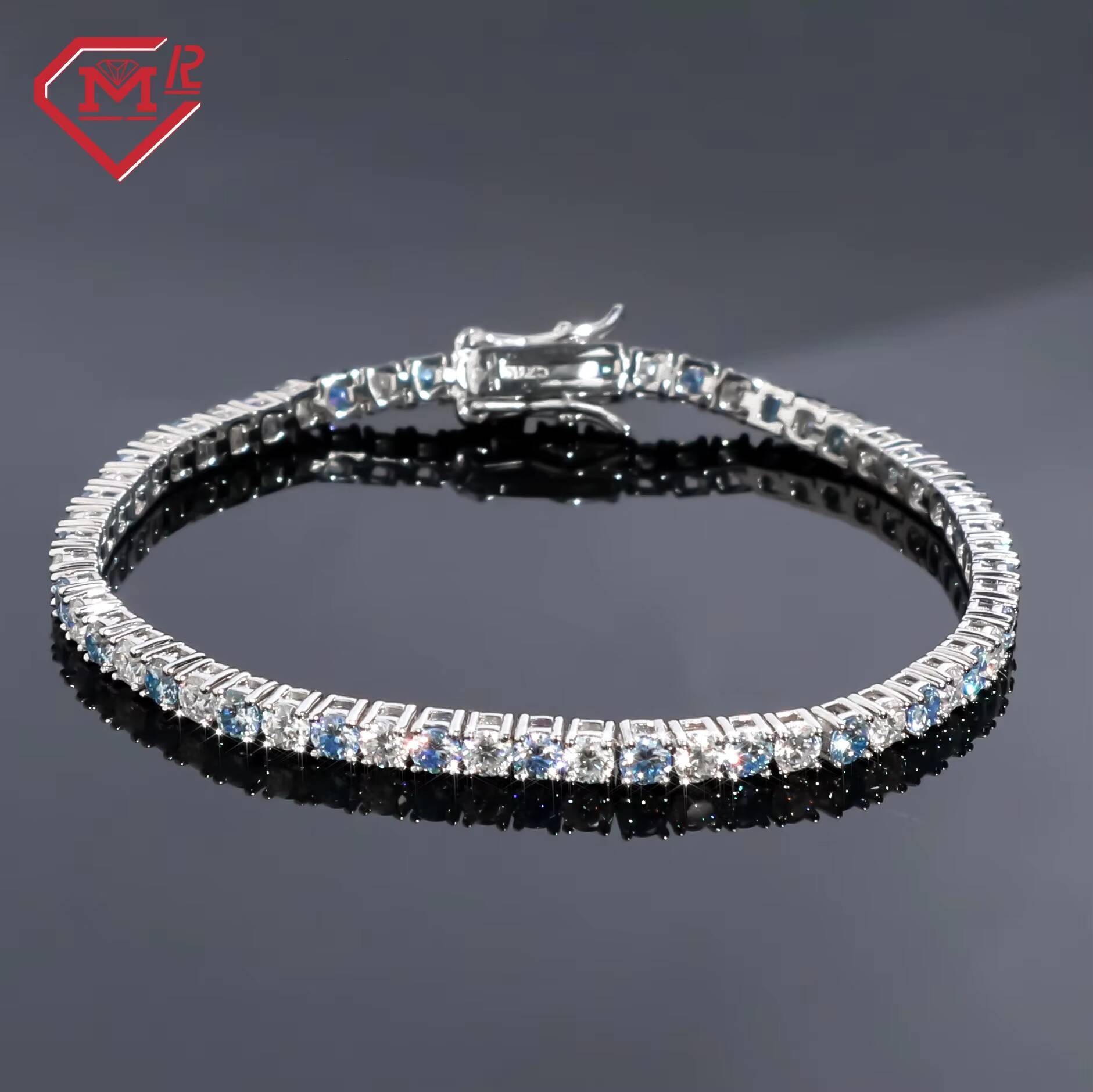 3MM Tennis Bracelet 925 Sterling Silver Luxury Blue and White Stone Tennis Moissanite Tennis Chain