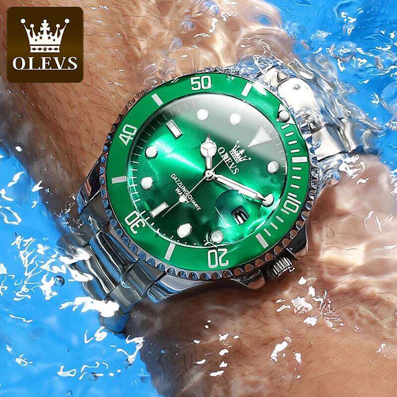 OLEVS Mens Quartz Watches Top Brand Business Waterproof Luminous Large Dial Men Wristwatches Sports Stainless Steel Watch free shipping