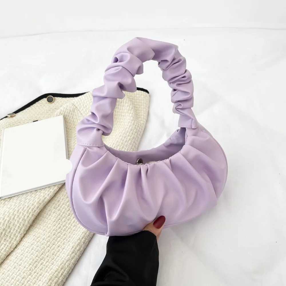 Korean Style Pleated Handbag Phone Bag Crescent Moon Cloud Bag Dumpling Bag Single Shoulder PU Leather Underarm Bag Ladies Y250717