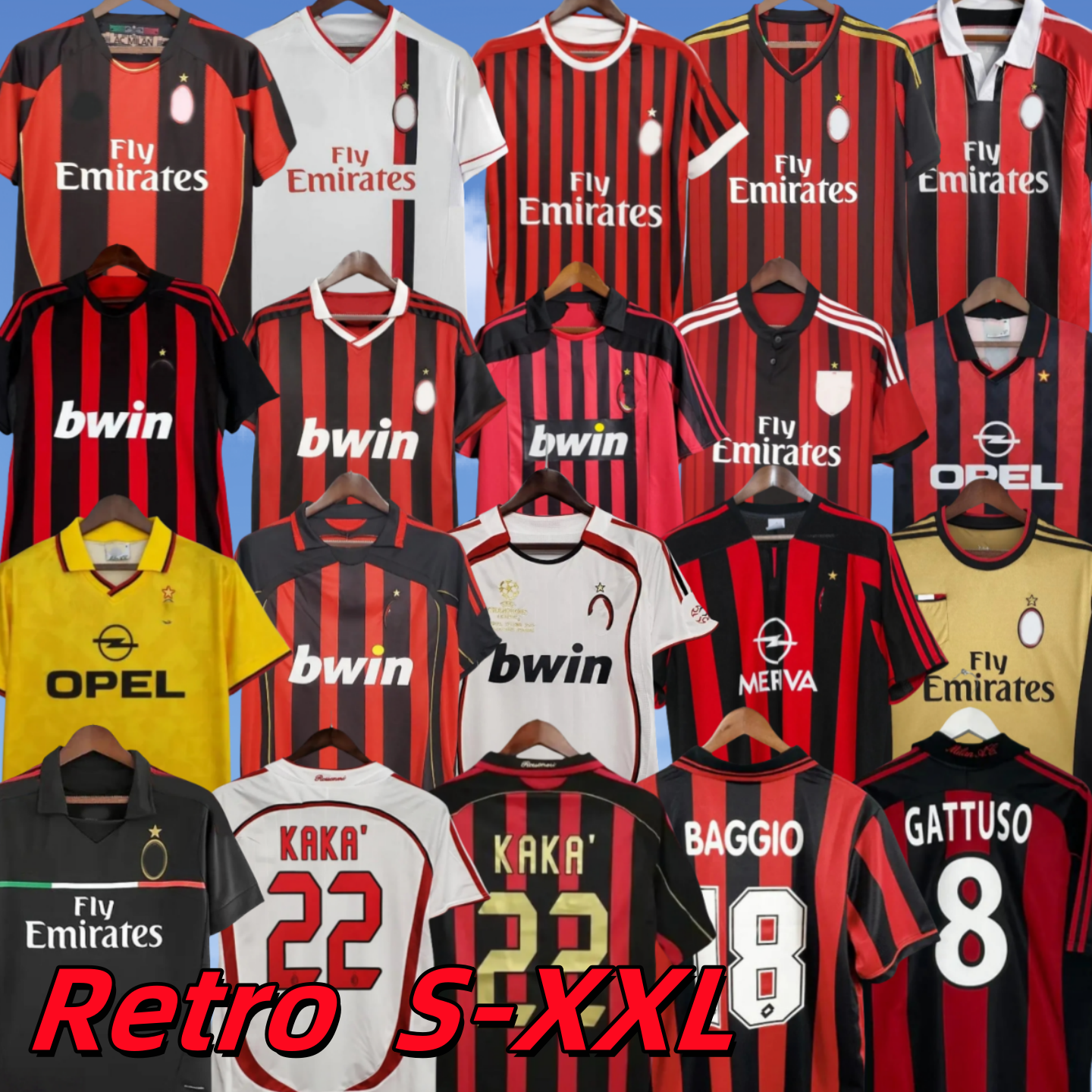 Retro Long sleeves soccer jerseys 95 96 02 03 04 05 06 07 09 10 13 14 KAKA MILANS RONALDINHO WEAH Maldini football shirts 2006 2007 2008 2009 2010 PIRLO BAGGIO666