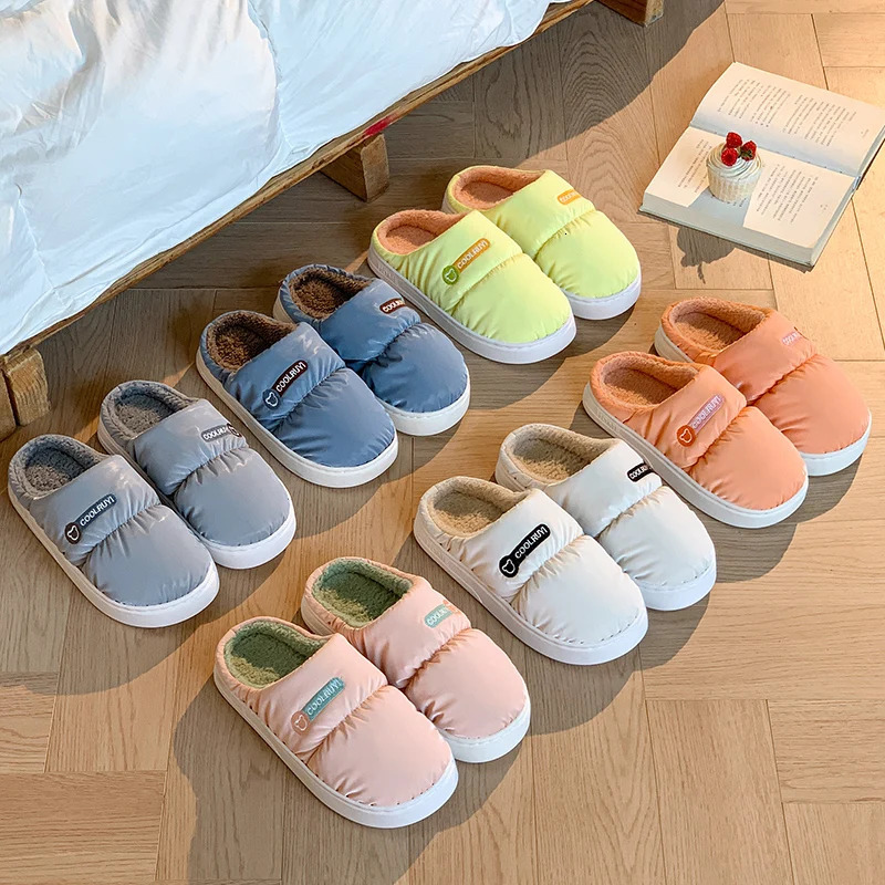 Winter Couple Waterproof Non-slip Concise Slides Ladies Cover Warm Soft Plush Slippers Women Men Home Casual Cotton Shoes 250717