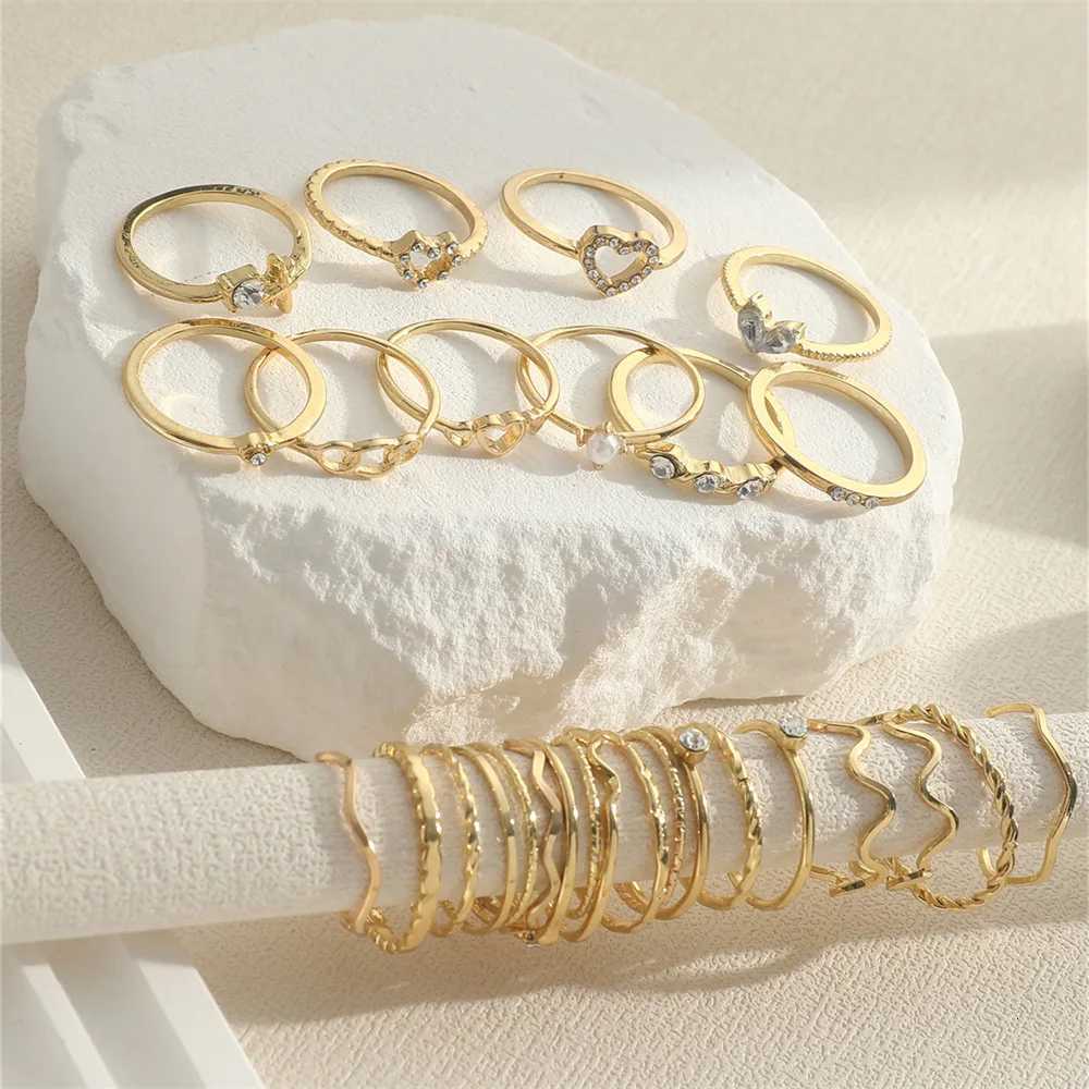 Fashion Simple Wave Joint Rings Set For Women Crystal Shape Gold Silver Color Ring Female Party Jewelry X250718