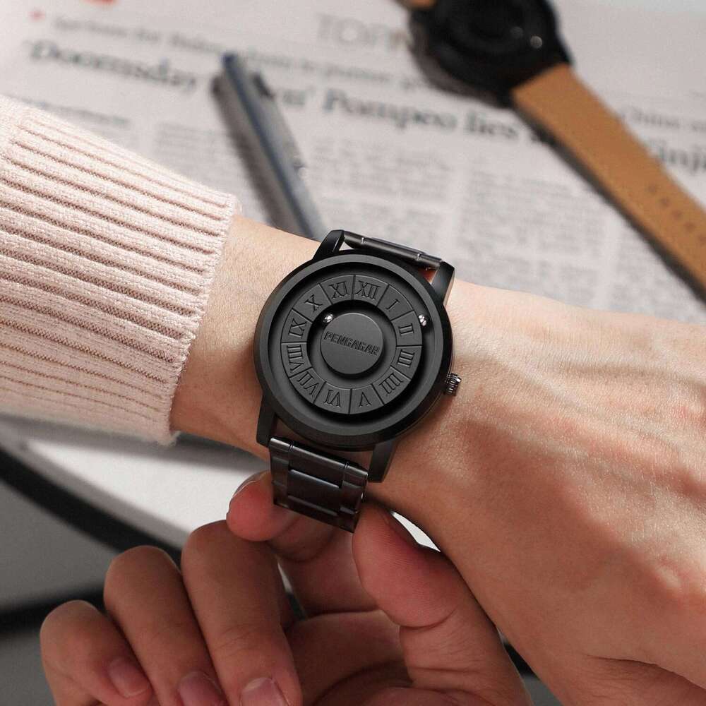 PENGAGAR Men's Watches Stainless steel Quartz Watch Creative Scrolling Pointer Magnetic Force Wrist Clock Relogio Masculino +box free shipping