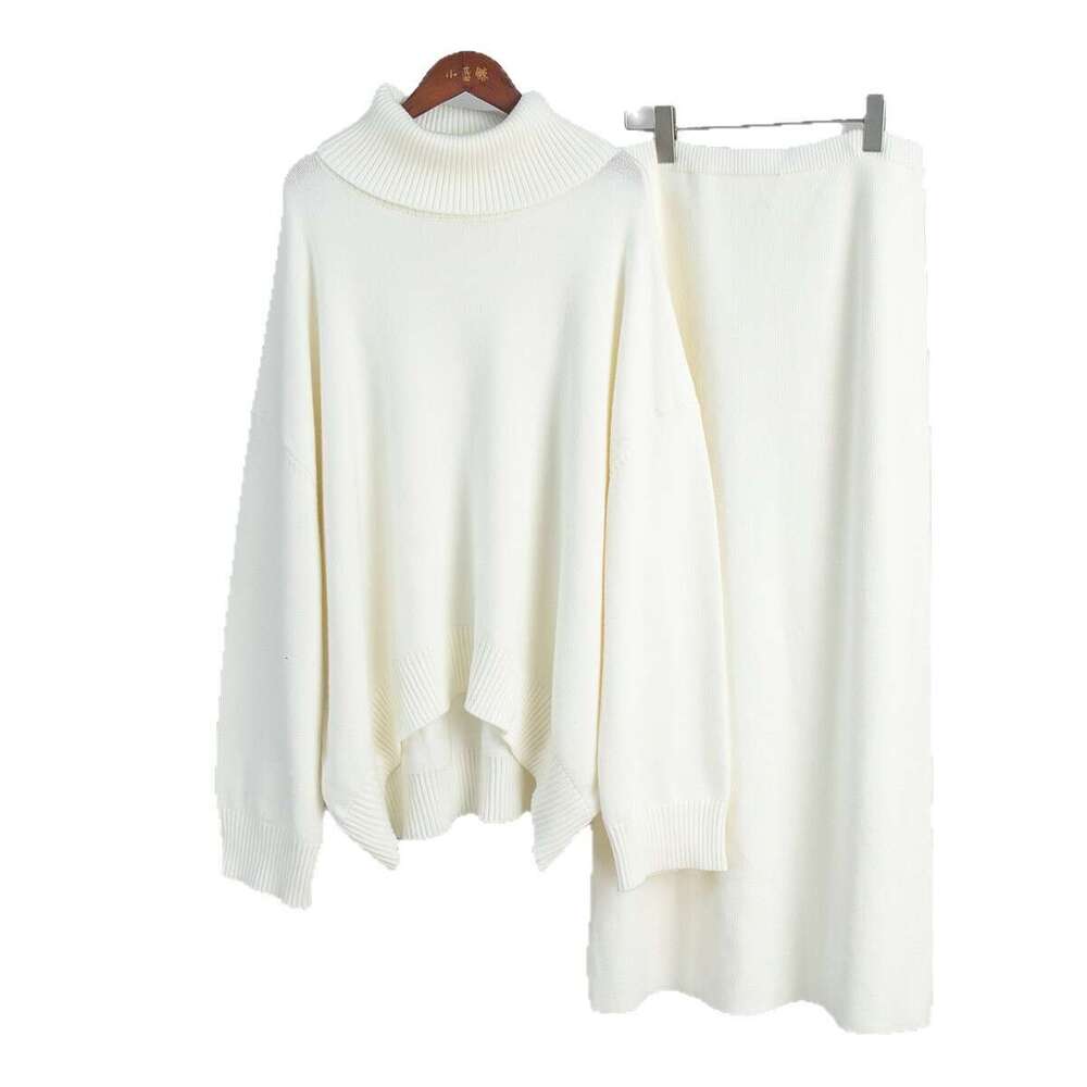 Turtleneck And Skirt Autumn Winter Loose Knitted Two-Piece Sweater Set For Women B5
