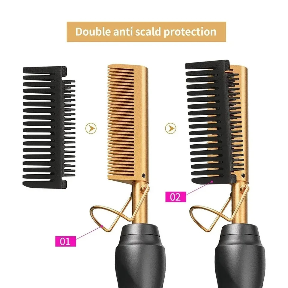 Ceramic Heating Hair Straightener Comb Coating with 3 Heat Levels AntiFrizz for Natural Beard s and Curling 250716