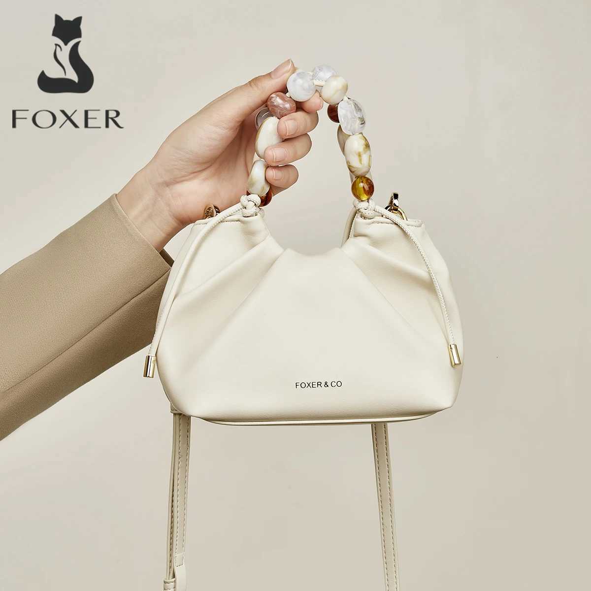 FOXER Chic Beaded Handbag for Women White Signature Crossbody Bag 2025 New Cloud Bag with Large Storage Z250718