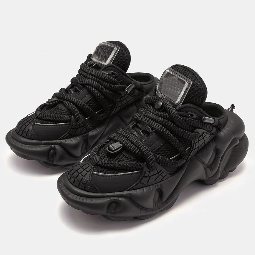 Super Soft Thick Sole WomenMen Sport Shoes Lace Up Breathable Mesh Sneaker Casual Slippers BlackSilver Platform Shoes 250717